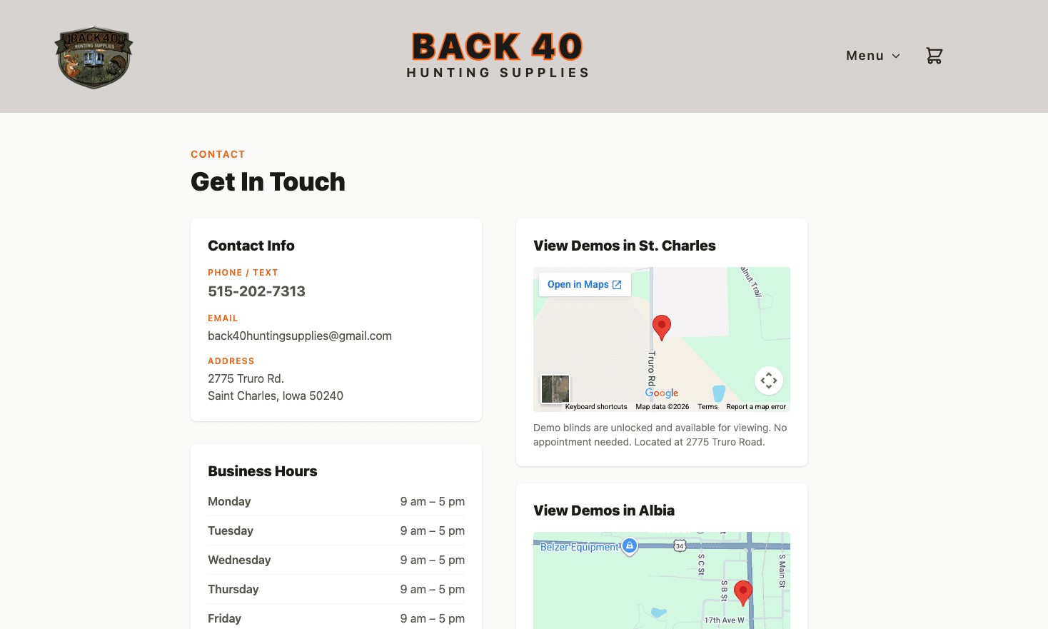 Back 40 Hunting Supplies Website screenshot 2