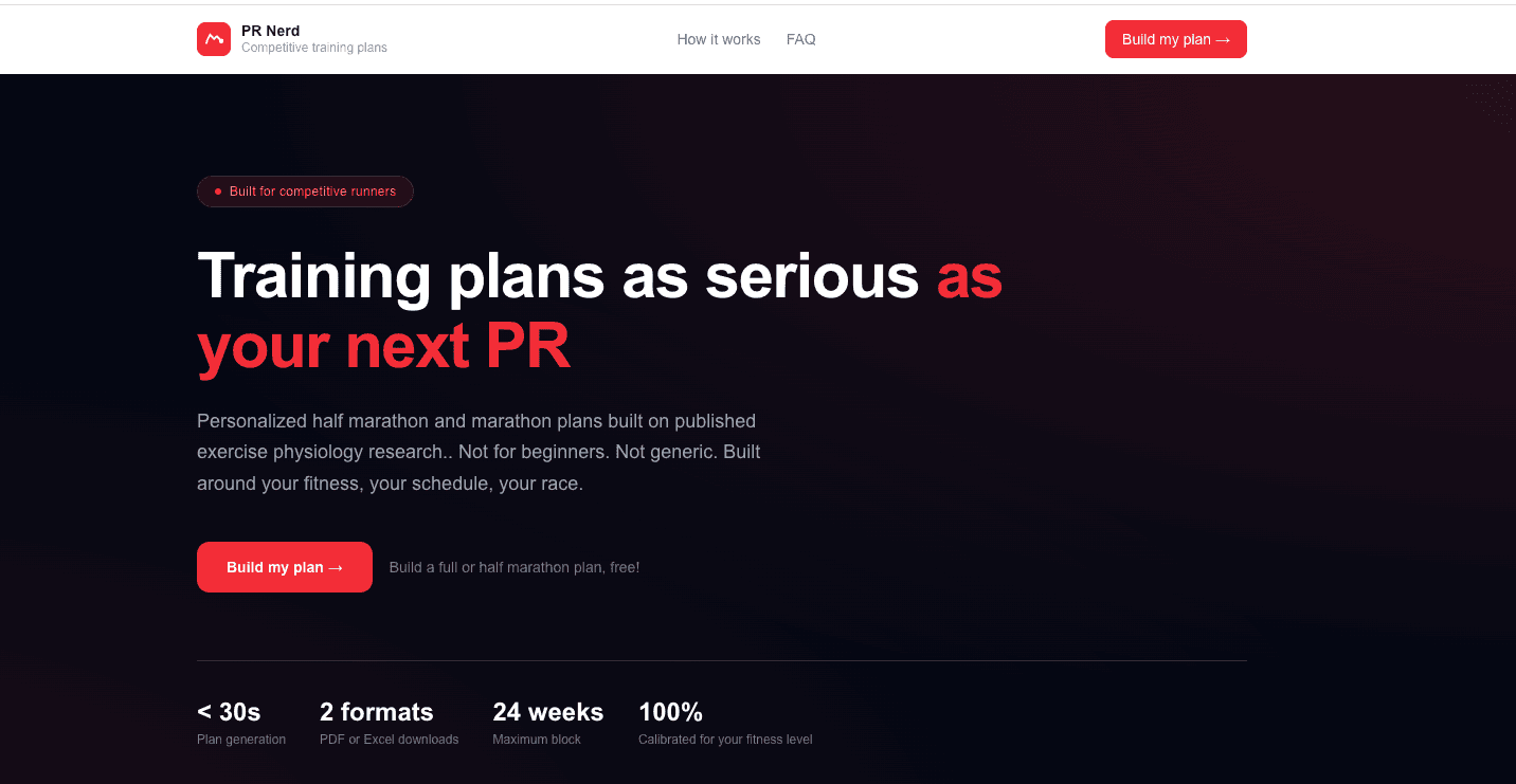 PR Nerd Custom Running Plan Web App/ Website