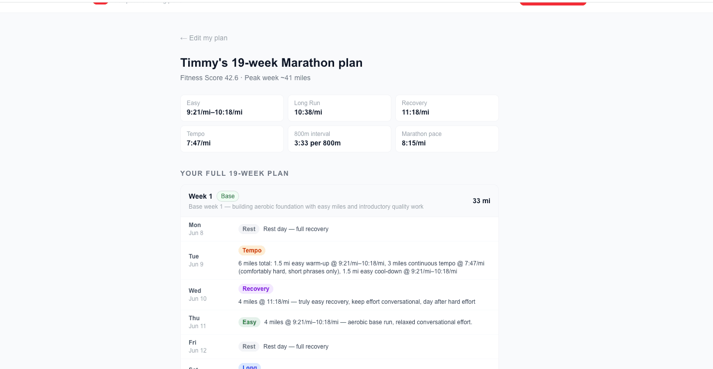 PR Nerd Custom Running Plan Web App/ Website screenshot 2